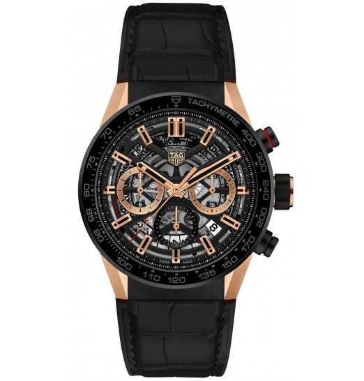 TAG Heuer Carrera Calibre Heuer 02 43 Rose Gold/Black Ceramic/Alligator watch replica