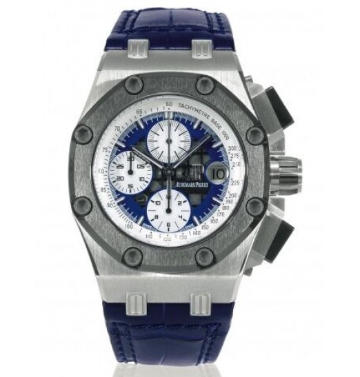 Audemars Piguet Blue Dial Crocodile Leather Strap Mens Chronograph 26078PO.OO.D018CR.01 fake watch