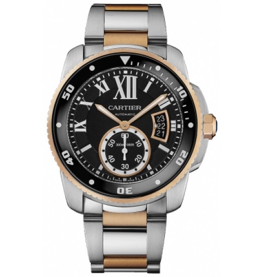 Replica Cartier Calibre De Cartier Diver Black Dial Steel and Rose Gold Mens Watch W7100054