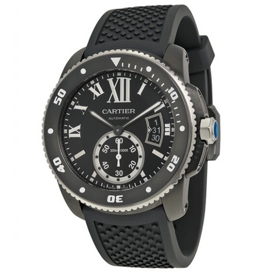 Replica Cartier Calibre De Cartier Diver Automatic Black Dial Black Rubber Divers Mens Watch wsa0006